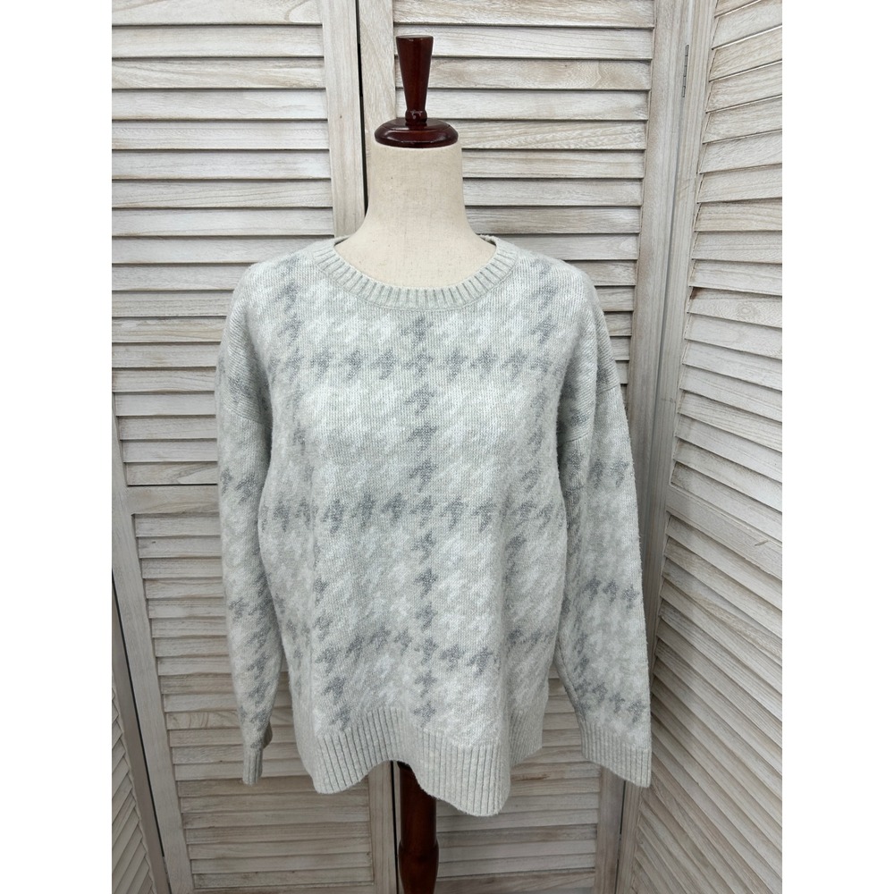 525 America Houndstooth Sweater Large Grey Metallic Preppy Twee Coquette
